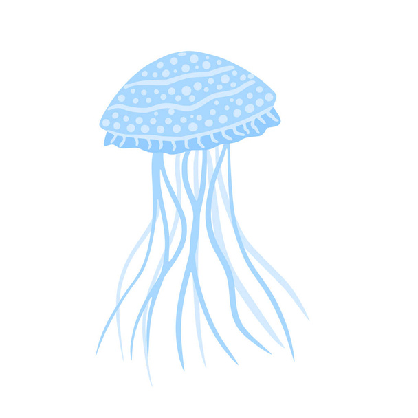 Meduse brevi isolate su fondo bianco. Cartone animato carino colore blu in doodle vettoriale illustrazione. - Vettoriali, immagini