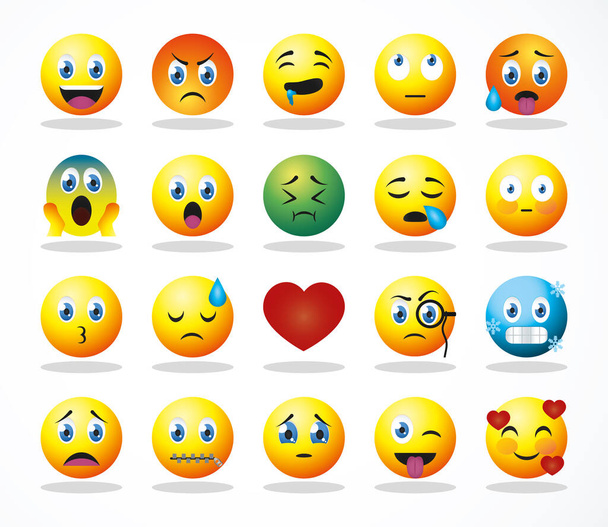 κινούμενα σχέδια emojis αντιμετωπίζει εικονίδιο, πολύχρωμο σχεδιασμό - Διάνυσμα, εικόνα
