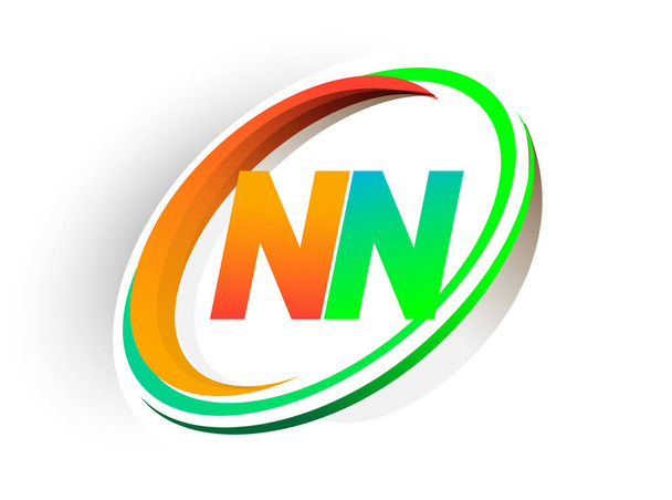 initial letter NN logotype company name colored orange and green circle and swoosh design, modern logo concept. vector logo for business and company identity. - Vektor, Bild