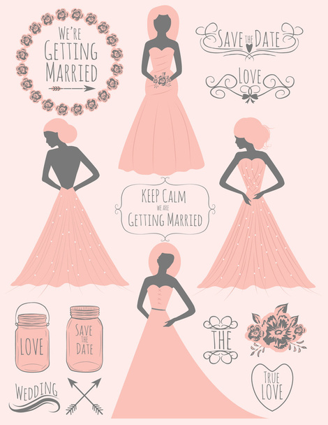 Wedding Clipart Set with Turquoise Wedding Dress in Vector - Vector, Image