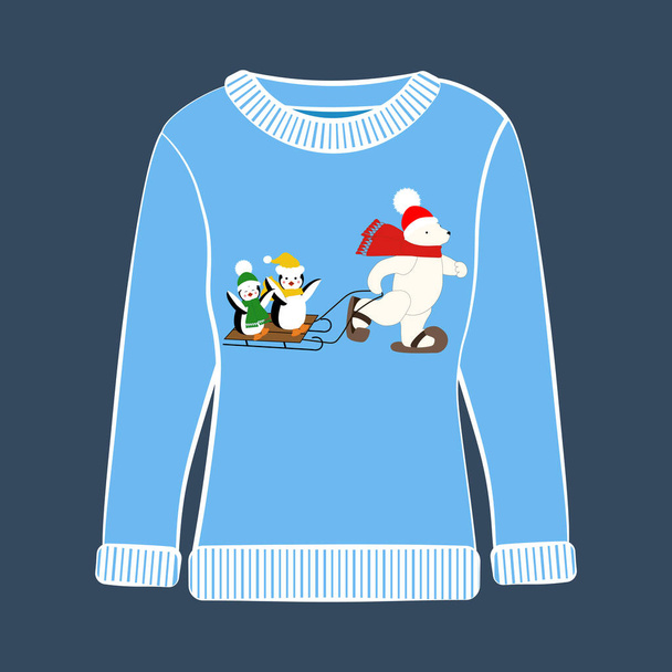 Різдвяна вечірка потворний светр Векторні ілюстрації на синьому фоні
 - Вектор, зображення