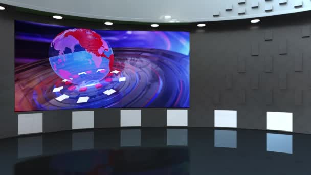 Новости студии 3D Virtual TV, фон для ТВ-шоу .TV On Wall.3D Virtual News Studio Background, Loop - Кадры, видео
