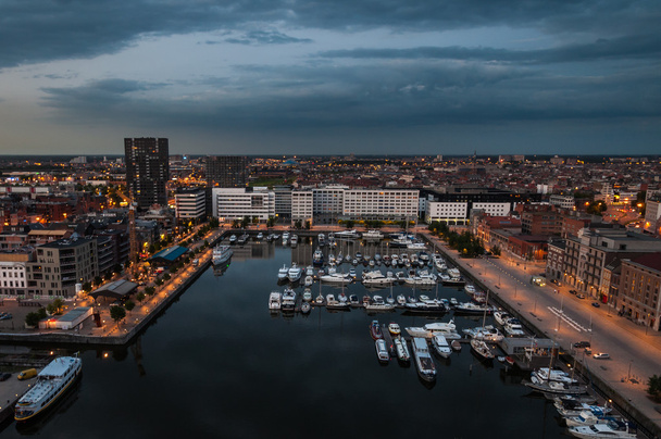 Aerial view to the harbor of Antwerp from the roof - Photo, Image