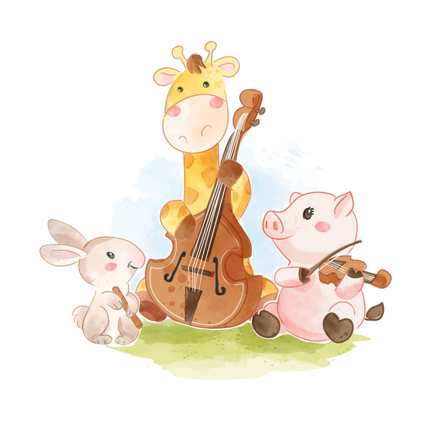 Animales lindos tocando instrumentos de música clásica Ilustración - Vector, Imagen