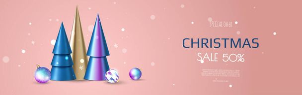 Noël et Nouvel An fond. Conical Abstract Christmas Trees. Carte de voeux, bannière, en-têtes, site web, affiche - Vecteur, image