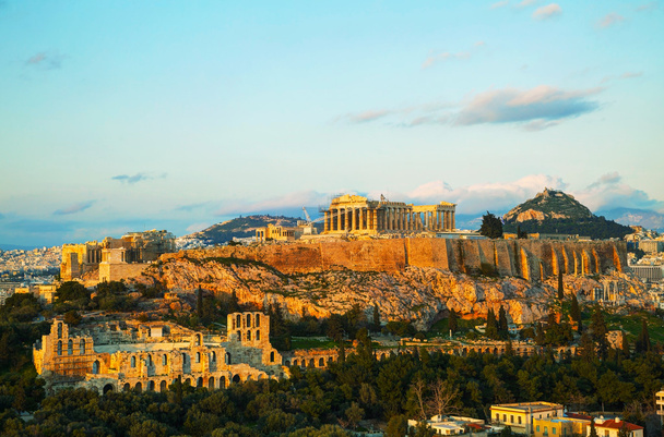 Akropolu w Atenach, Grecja w godzinach wieczornych - Zdjęcie, obraz