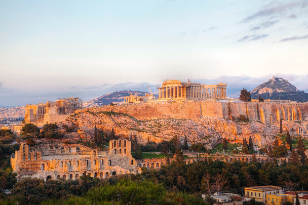 Akropolu w Atenach, Grecja w godzinach wieczornych - Zdjęcie, obraz