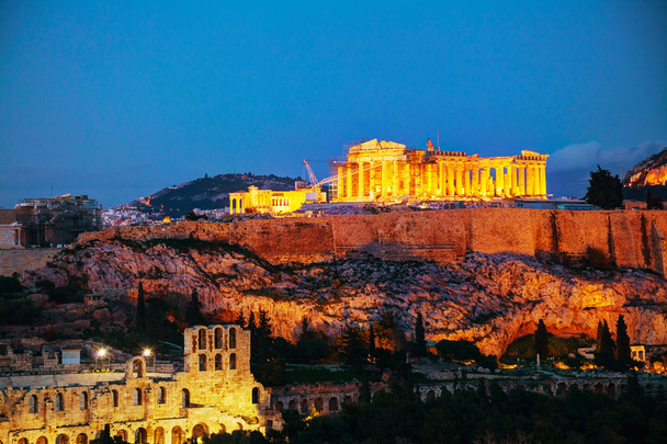 Acropolis in the evening after sunset - Photo, Image