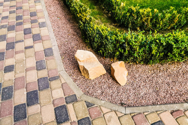 Pathway in green garden with bricks pathways - Photo, Image