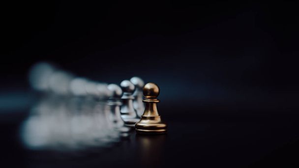 Gold pawn of chess. Unique, Think different, Individual and standing out from the crowd concept - Photo, Image
