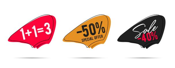 Price tag or label for promo advertising shopping campaign with three discount deals, abstract dynamic shapes with outline - ベクター画像