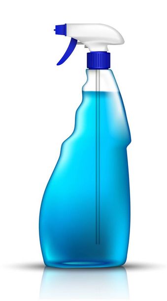 3D realistischer Vektor blaue Sprühflasche Glasreiniger. Isolierte Illustration Symbol auf weißem Hintergrund. - Vektor, Bild