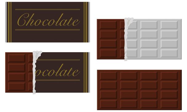 Von verpackter schwarzer Schokolade bis zu geschältem Silberpapier - Vektor, Bild