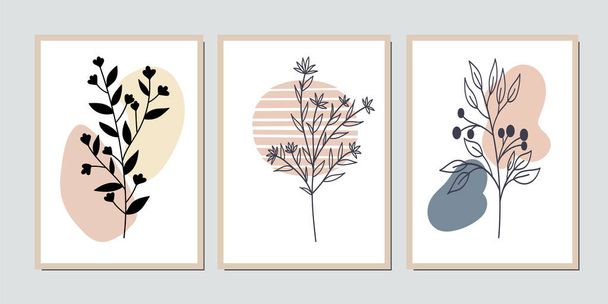 Set of creative minimalist hand drawn illustrations for wall decoration, postcard or brochure cover design. Hand draw vector design elements. Vector EPS10. - Vector, Image