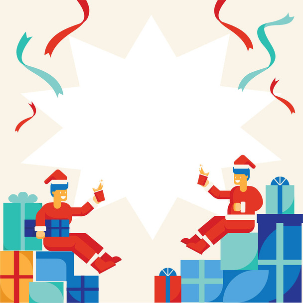 Joulupukki juominen juhlia monia lahjapakkauksia tasainen stlie tausta suunnittelu - Vektori, kuva