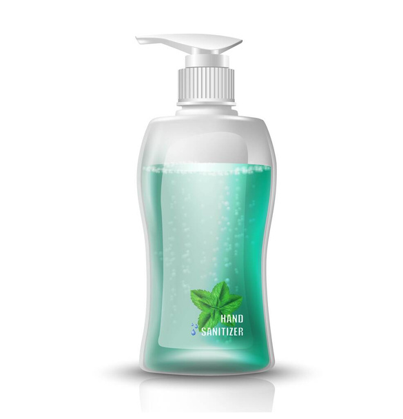 3d realista vector desinfectante de manos botella transparente con gel. Ilustración de icono de fondo blanco aislado. - Vector, imagen