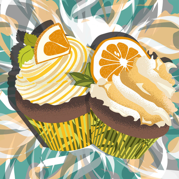 Two cupcakes decorated with orange slices - Vektor, Bild