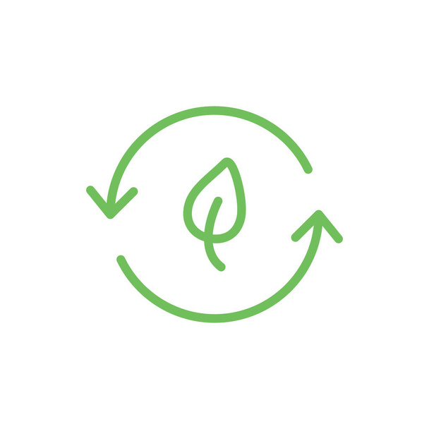 Ícone verde biodegradável. Reciclar símbolo de folha. Biorreciclagem sinal degradável. Ilustração orgânica vetorial isolada sobre branco - Vetor, Imagem