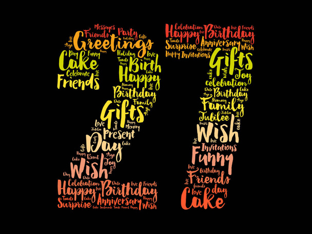 Щасливий 27-й день народження слово хмара, концепція свята фон
 - Фото, зображення