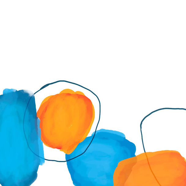 Illustrazione minimalista, una composizione di macchie di acquerello di blu e arancio. Poster design, copertina, sfondo - Foto, immagini