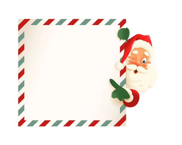 Bonito Papai Noel espreitando no lado direito da letra e mostra no quadro - ilustração vetor vintage - Vetor, Imagem