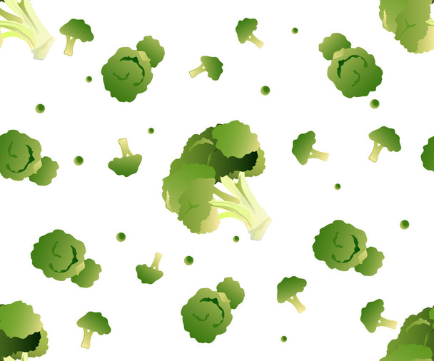 Broccoli seamless pattern. cut broccoli flower vector illustration isolated on white background - Vetor, Imagem