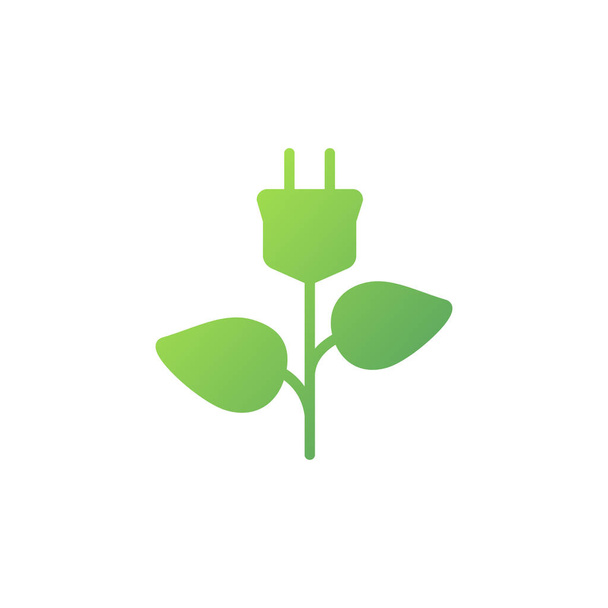 緑のプラグパワーアイコン。ソケットと葉のサイン。代替グリーン電力自然エネルギー。白地に独立したベクトル図. - ベクター画像