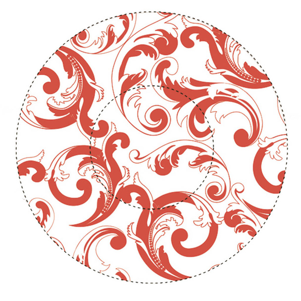 Тарілка з червоним абстрактним візерунком для декоративних цілей ізольована на білому тлі, ілюстрація. Текстуровані круглі значки, кругові кекси або кекси утворюють шаблон з орнаментом
 - Фото, зображення