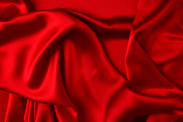 Textura de seda roja o tela de lujo satinado puede utilizar como fondo abstracto. Vista superior - Foto, Imagen