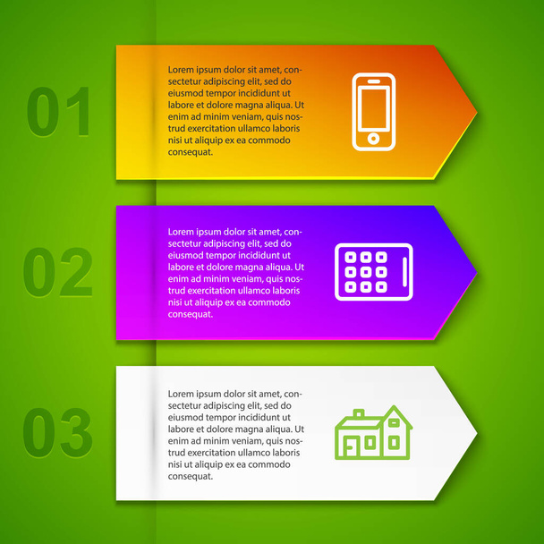 Set line Smartphone, Graphic tablet, House and Computer mouse. Business infographic template. Vector - Vector, Image