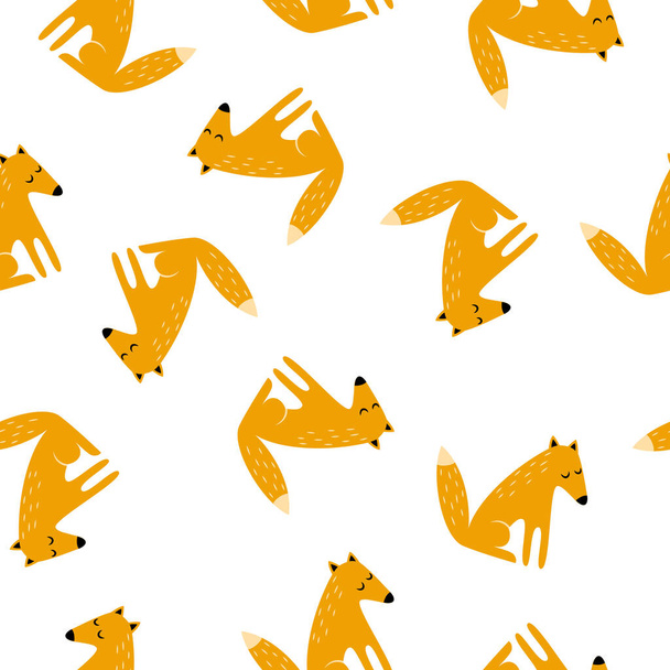 Fox drawn in cartoon style. Seamless pattern for fabric, wrapping paper, wallpaper. - Vector, Image