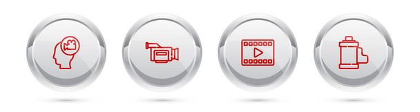 Set line Head with camera, Cinema, Play Video and Camera film roll cartridge. Silver circle button. Vector - Vector, Image