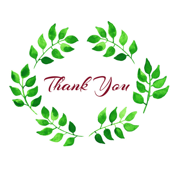 Thank you card with watercolor leaves - Vector, Image