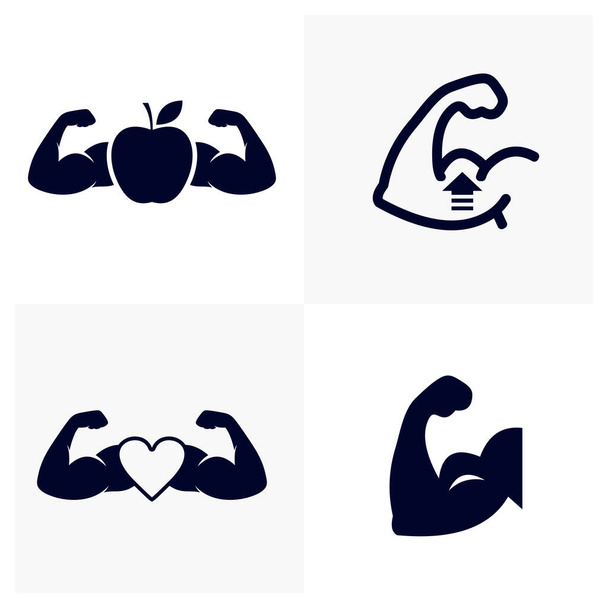 一連の手の筋肉のデザインベクトル、フィットネス機器のアイコンの概念、創造的なジムのシンボル、イラスト - ベクター画像
