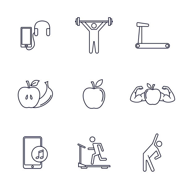 Σύνολο εικονίδιο εξοπλισμού Fitness έννοια, Creative Gym Σύμβολο, Εικονογράφηση - Διάνυσμα, εικόνα