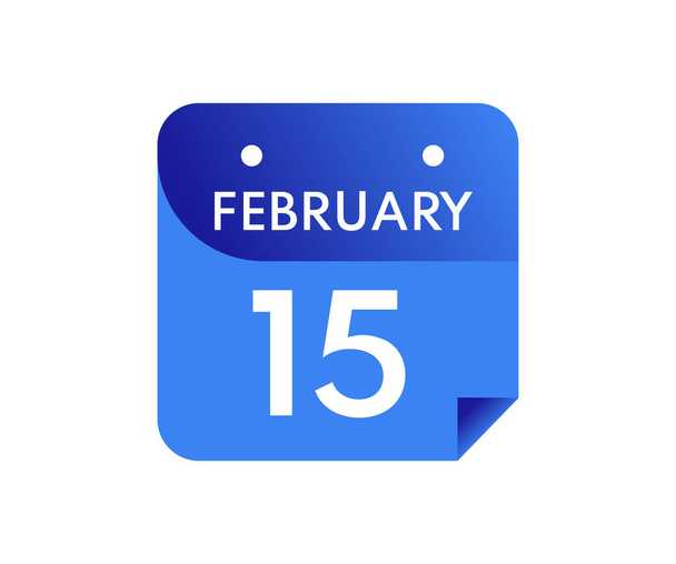 15 de febrero, Día Único en Calendario aislado sobre fondo blanco - Vector, imagen