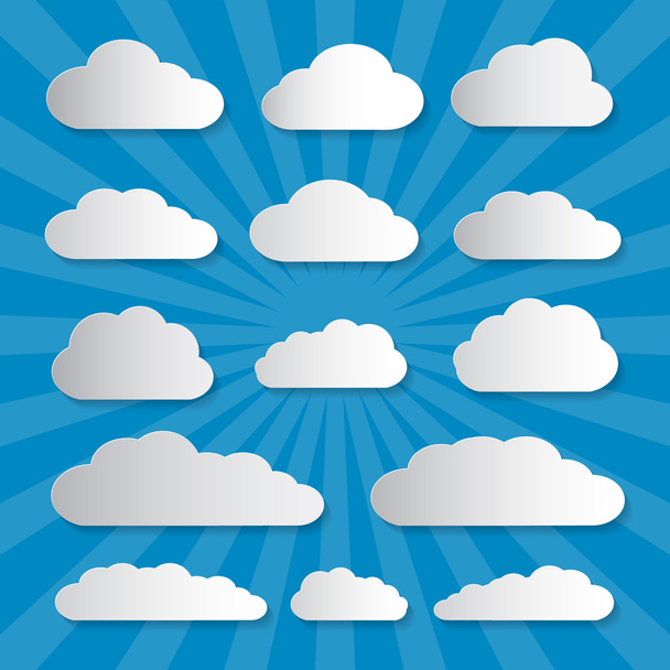 Nubes vectoriales cortadas de papel sobre fondo azul
  - Vector, Imagen