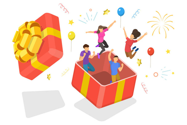3D Isometric Flat Vector Conceptual Illustration of Surprise for Friend on Birthday. - Vector, Imagen