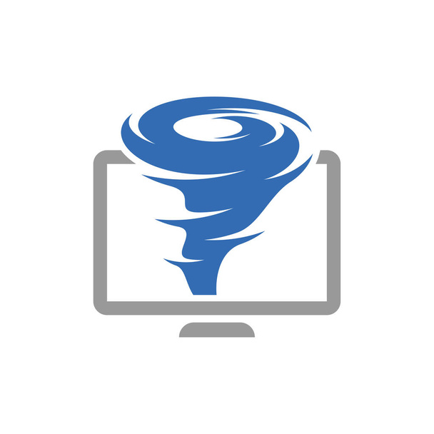 Монитор с векторным шаблоном логотипа Tornado, концепция дизайна логотипа Creative Twister, символ иконки, иллюстрация - Вектор,изображение