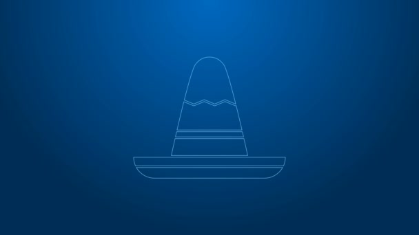White line Traditional mexican sombrero hat icon isolated on blue background. 4K Video motion graphic animation - Footage, Video
