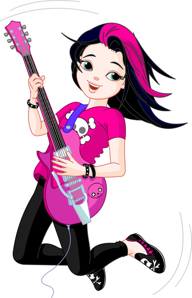 Rock star girl playing guitar - Вектор,изображение