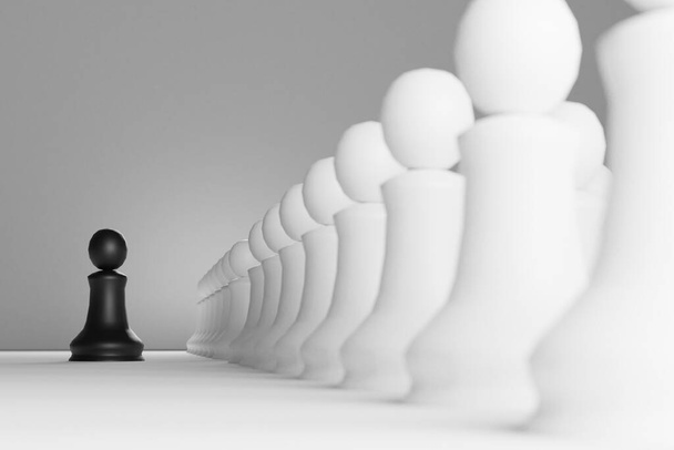Strategický koncept podnikatelského lídra s figurkami v šachách, vedení. 3D vykreslování - Fotografie, Obrázek