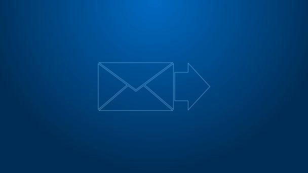 Biała linia Koperta ikona izolowana na niebieskim tle. Symbol listu e-mail. 4K Animacja graficzna ruchu wideo - Materiał filmowy, wideo