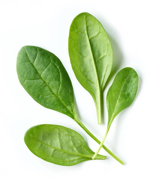 świeże zielone liście szpinaku izolowane na białym tle, widok z góry - Zdjęcie, obraz