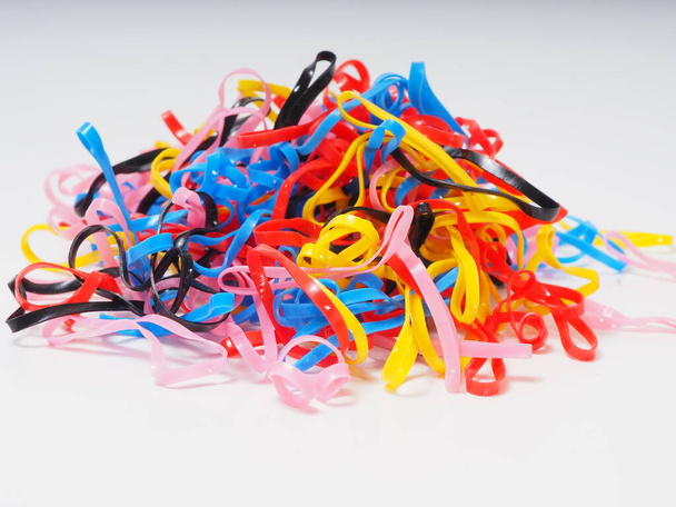 Macro shoot of multi color rubber bands on an isolated background - Photo, Image
