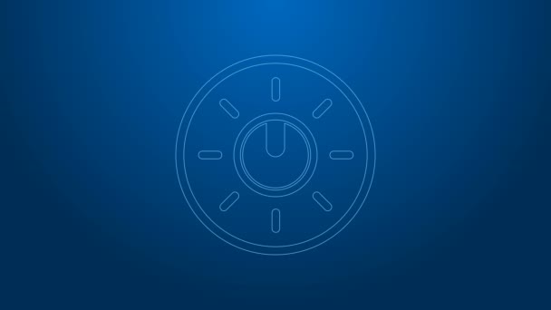 White line Dial knob level technology settings icon isolated on blue background. Volume button, sound control, analog regulator. 4K Video motion graphic animation - Footage, Video