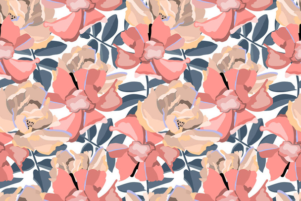 Vector floral seamless pattern. Flower background. Pink, beige flowers - Vektor, Bild