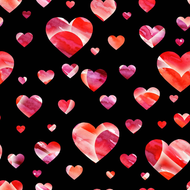 Feliz Dia dos Namorados sem costura padrão desenhado com aquarela para seus projetos românticos - Foto, Imagem