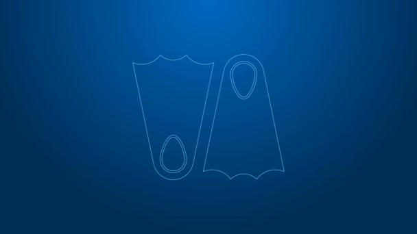 Weiße Linie Gummiflossen zum Schwimmen Symbol isoliert auf blauem Hintergrund. Tauchausrüstung. Extremsport. Sportgeräte. 4K Video Motion Grafik Animation - Filmmaterial, Video