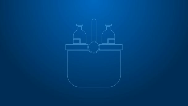 White line Cooler bag and water icon isolated on blue background. Portable freezer bag. Handheld refrigerator. 4K Video motion graphic animation - Footage, Video